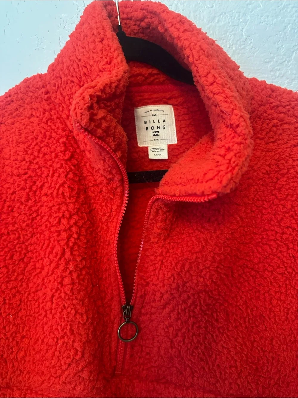 Billabong Bright Red Tomato Teddy Sherpa  Fleece Half Zip Jacket - Picture 8 of 11